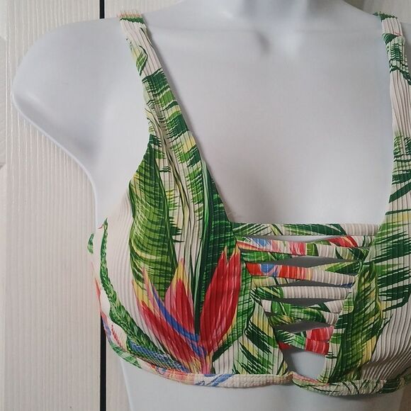 Ribbed  tropical Hawaiian print bikini top Sz M  NWOT - Picture 2 of 4
